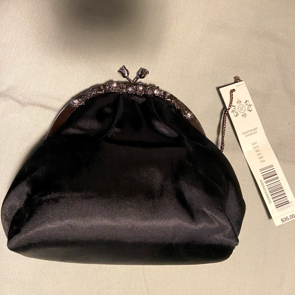 Kate Landry Black satin formal clutch. NOSWT. No tears or rips.